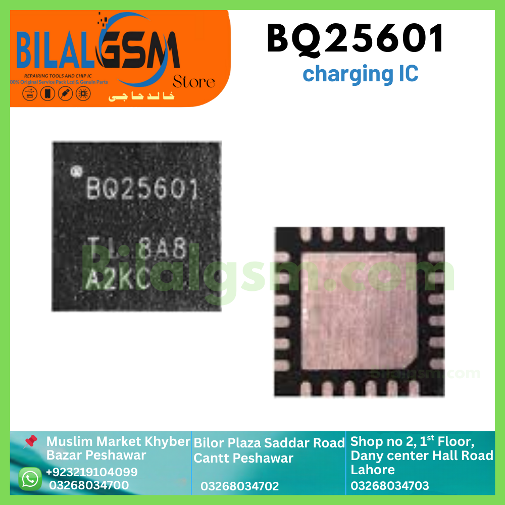 BQ25601 original charging IC for Tecno, Infinix, Oppo, Vivo, Redmi, Huawei, and Samsung. Charging Power IC
